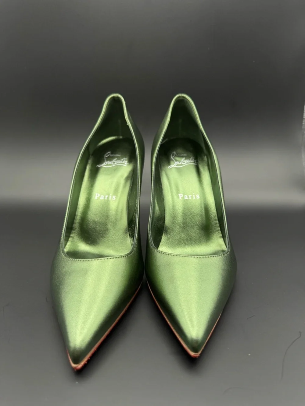 Christian Louboutin Kate 100 Metallic Green Forest Pumps Heels EU 37 - Picture 4 of 13